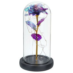 PATIKIL ガラスドームのバラの花 水晶フラワーギフトディスプレイ LEDフェアリーライト付き 卓上センターピース クリスマス ウェディング装飾用 パープル
