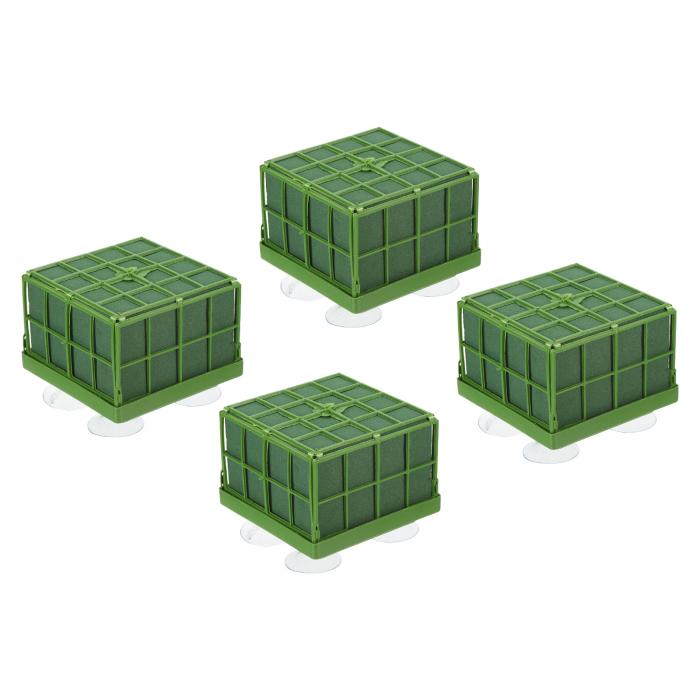 PATIKIL 4.5" 吸盤付きフローラルフォームケージ 4個セット DIYフラワーアレンジメントウェディングカーデコレーション用 四角いウェットフラワーフォームマドブロック 緑