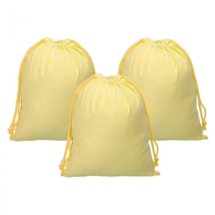 PATIKIL 再利用可能な紐付き袋 10×12.6"3個セット 多目的棉ダストバッグ 荷物整理 旅行用収納ポーチ ライトイエロー