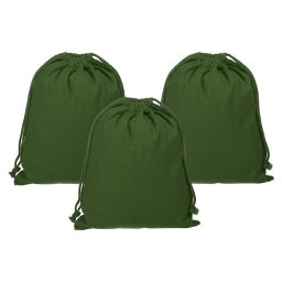 PATIKIL 再利用可能な紐付きバッグ 10×12.6"3個セット 多目的棉ダストバッグ 荷物整理 旅行用収納ポーチ オリーブ緑