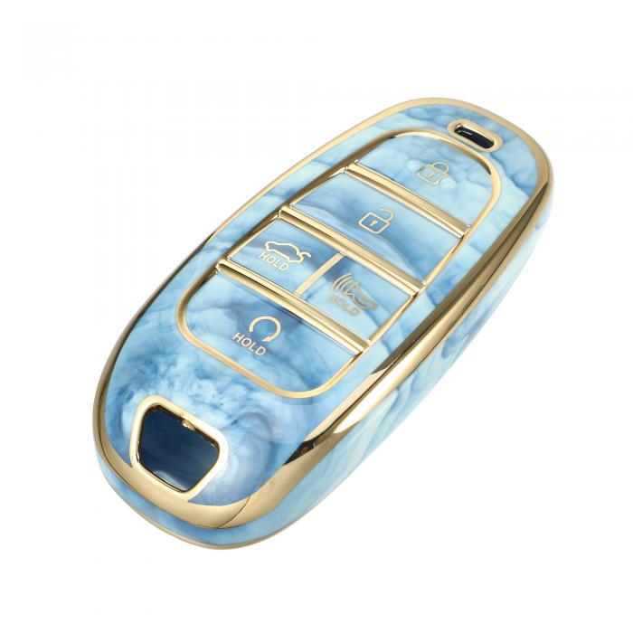 VekAuto キーフォブカバー Hyun daiに対応 Tucsonに対応 2020-2022 5ボタン磁器パターン ソフトTPU リモートキーレス スマートキーフォブケース 保護シェル ブルー