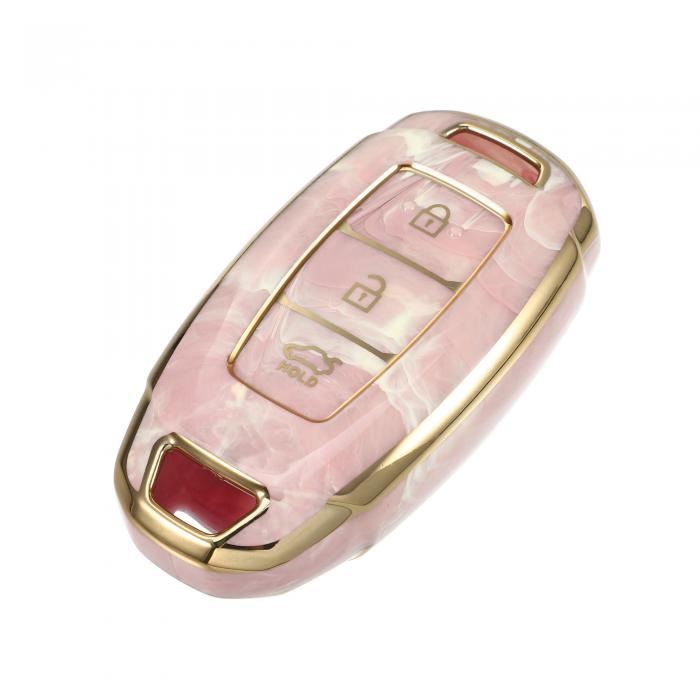 VekAuto キーフォブカバー Hyun daiに対応 Accent Tucsonに対応 3ボタン 磁器パターン ソフトTPU リモートキーレス スマートキーフォブケース 保護シェル ピンク