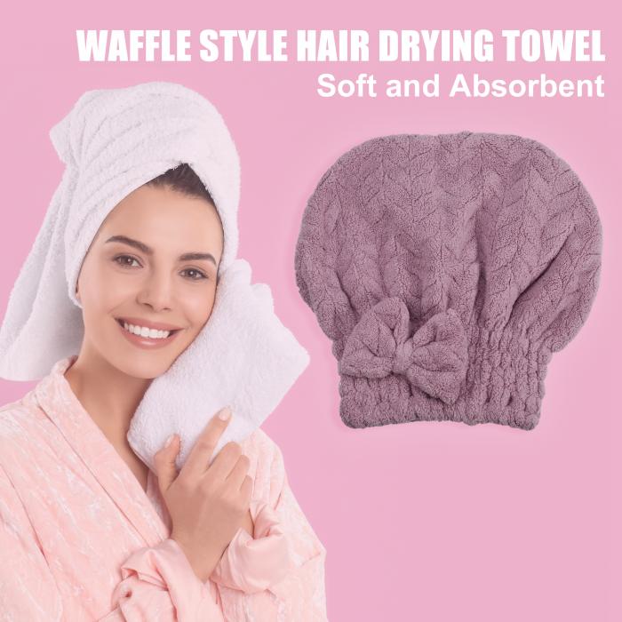 VOCOSTE タオルキャップ ヘアドライタオル 超吸水 速乾 髪の毛タオル 洗顔 プール お風呂 入浴後の髪の乾燥用 ふわふわ 蝶結び 大人 1枚入り 紫