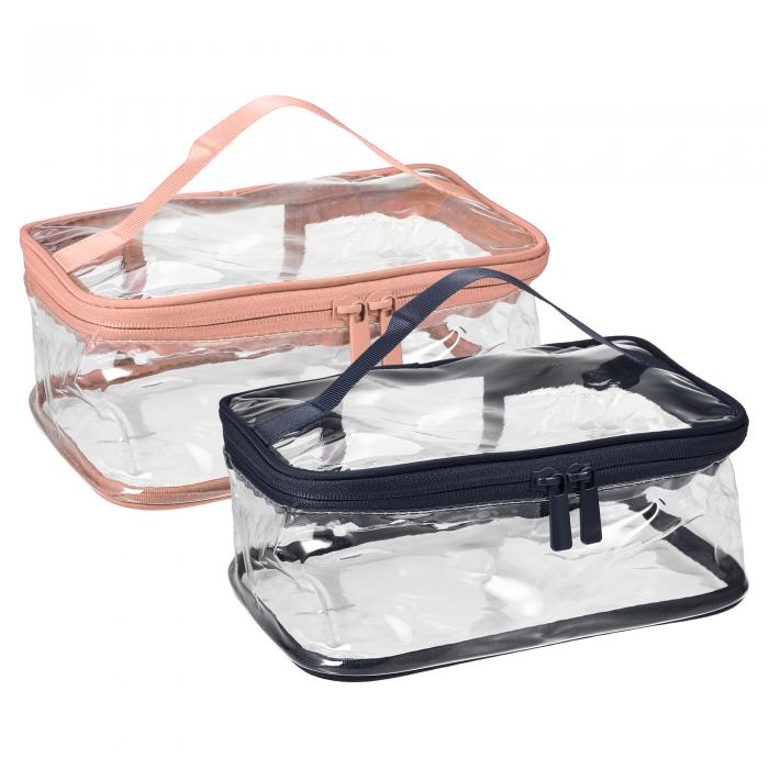VOCOSTE 化粧ポーチ 化粧バッグ クリアメイクアップバッグ 旅行用 防水 透明 PVC 2個 桜色 紺