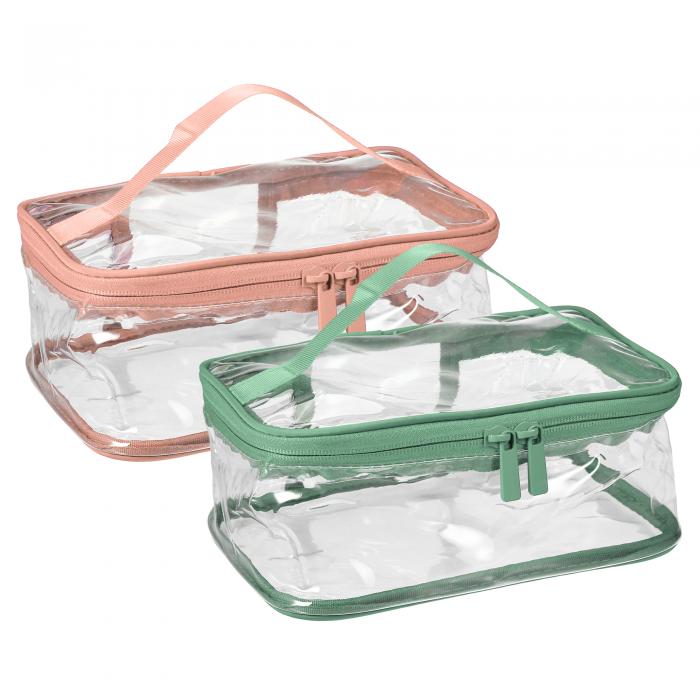 VOCOSTE 化粧ポーチ 化粧バッグ クリアメイクアップバッグ 旅行用 防水 透明 PVC 2個 桜色 緑