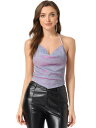 Allegra K クロップ キャミ トップス カウルネック ドレープ クラブウェア バックレス ホルター 光沢 トップ レディース ブルーパープル L