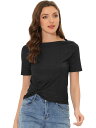 Allegra K Tシャツ 半袖 無地 クロップトップ 柔らかい サマー ラウンドネック ツィストノット レディース ブラック XS(4)