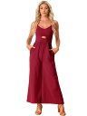 Allegra K レディース カジュアル ノースリーブ カットアウト スモック ルーズ ワイドレッグ ロンパース 夏 ジャンプスーツ ワインレッド XL