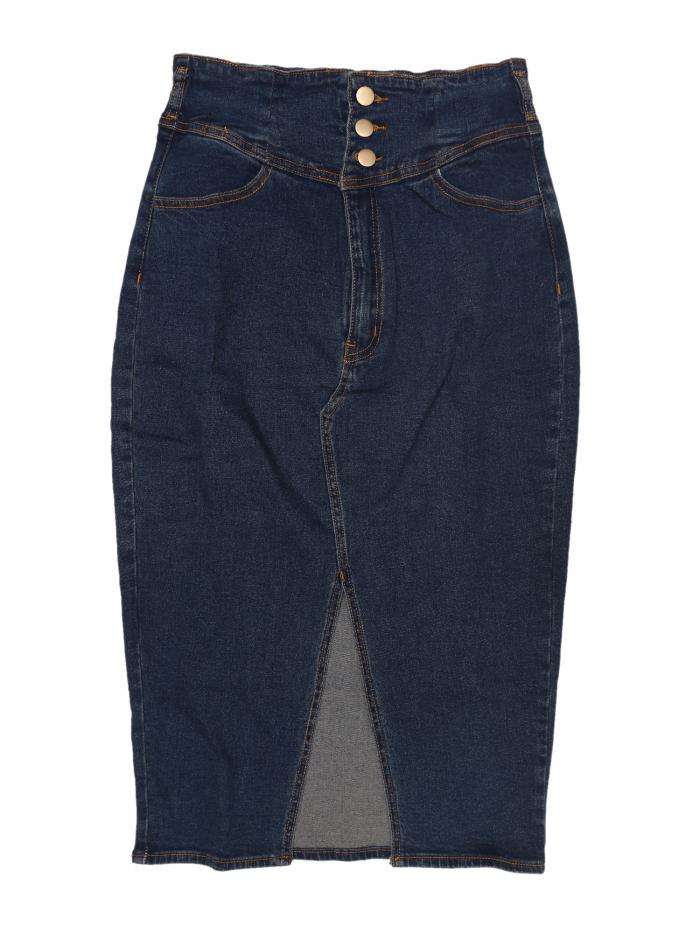 Allegra K ペンシルスカート ジーンズ デニムスカート ハイウエスト スプリットヘム ペンシル レディース ダークブルー XL(4)