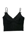Allegra K キャミソール レース ニット Vネック スパゲッティストラップ Y2K タンクトップ キャミトップ レディース ブラック S