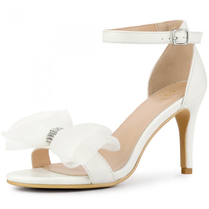 Perphy 女性用ラインストーンスティレットヒールメッシュアンクルストラップサンダル ホワイト 25.5