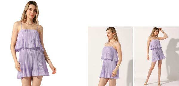 Allegra K レディース シフォン ロンパース レイヤー フリル スパゲッティ ストラップ ショーツ ジャンプスーツ パープル L