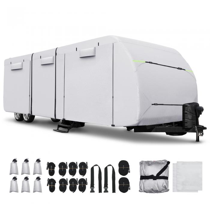 uxcell 防水RVカバー RVトラベルトレーラー 20'-22'に適合 670x267x274cm 防UVキャンパー 全天候保護 エクストラ防風ロープとガターカ バー付き シルバートーン 210D厚手生地 梅雨対策 防炎 防塵 雪/強風/黄砂対策 撥水性(2)