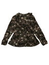 Allegra K ペプラム トップス 花柄 クロス フリルVネック ラップ カシュクール ブラウス レディース ブラック 花柄 XL