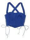 Allegra K クロップ トップ ノースリーブ ビスチェ コルセット クロスバック レースアップ パーティー 夏 レディース ロイヤルブルー M(4)