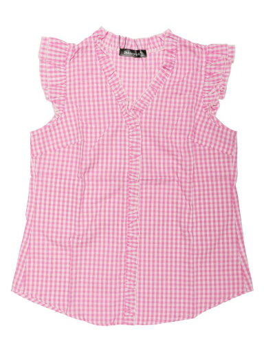 Allegra K チェック柄 ブラウス ボタンダウン 可愛い キャップ スリーブ ギンガム フリル シャツ レディース ピンク XL Allegra K チェック柄 ブラウス ボタンダウン 可愛い キャップ スリーブ ギンガム フリル シャツ レディース ピンク XL