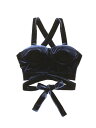 Allegra K キャミソール チューブトップ クロップタンクトップ ストラップ付き ディープ V ノースリーブ ベルベット レディース ダークブルー M