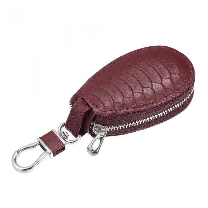 uxcell 車のキーケース ヘビ柄 ジッパーバッグ キーホルダー付き 合成皮革 ワインレッド