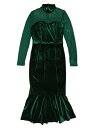 Allegra K カクテルドレス ミディ ボディコンワンピース エレガント ベルベット シアー メッシュ モックネック レディース グリーン S(4)