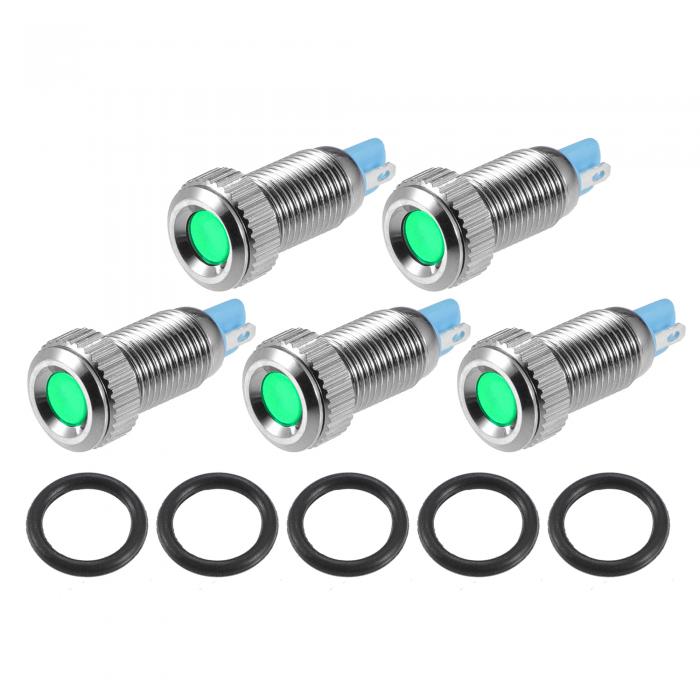 X AUTOHAUX 5個LEDインジケーターライト 8mm 12V-24V シェル防水パイロットダッシュシグナルランプ カー トラック インテリア ミドリ