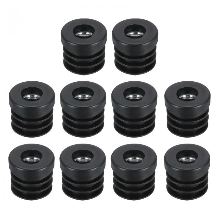 uxcell M8スレッド 丸いチューブ用インサート10個セット 25mm/0.98" OD丸いチューブ用 丸い黒い厚いプラスチックプラグキャスターインサートチェアエンドキャップ家具脚プラグ