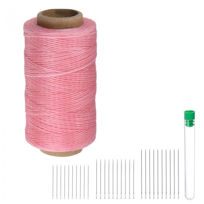 uxcell 縫製用糸 ウォックス加工 ポリエステル糸 284ヤード 260m 150D 耐摩耗 刺繍用コード 強度糸 綿糸 30本 針付き キルティング レザー用 ピンク