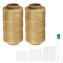 uxcell 2個セット 縫製用糸 284ヤード(260m) 150D ワックス加工ポリエステル糸 耐摩耗性 刺繍用コード 強度 ある綿糸 30本 針付き キル...