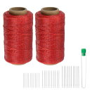 uxcell 2個セット 縫製用糸 284ヤード(260m) 150D ワックス加工ポリエステル糸 耐摩耗性 刺繍用コード 強度糸 綿糸 30本 針付き キルテ...