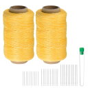 uxcell 2個セット 縫製用糸 284ヤード(260m) 150D ワックス加工ポリエステル糸 耐摩耗性 刺繍用コード 強度糸 綿糸 30本 針付き キルテ...