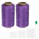 uxcell 2個セット 縫製用糸 284ヤード(260m) 150D ワックス加工ポリエステル糸 耐摩耗 刺繍用コード 強度糸 綿糸 30本 針付き キルト ...