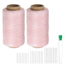 uxcell 2個セット 縫製用糸 284ヤード(260m) 150D ワックス加工ポリエステル糸 耐摩耗性 刺繍用コード 強度 ある綿糸 30本 針付き キル...