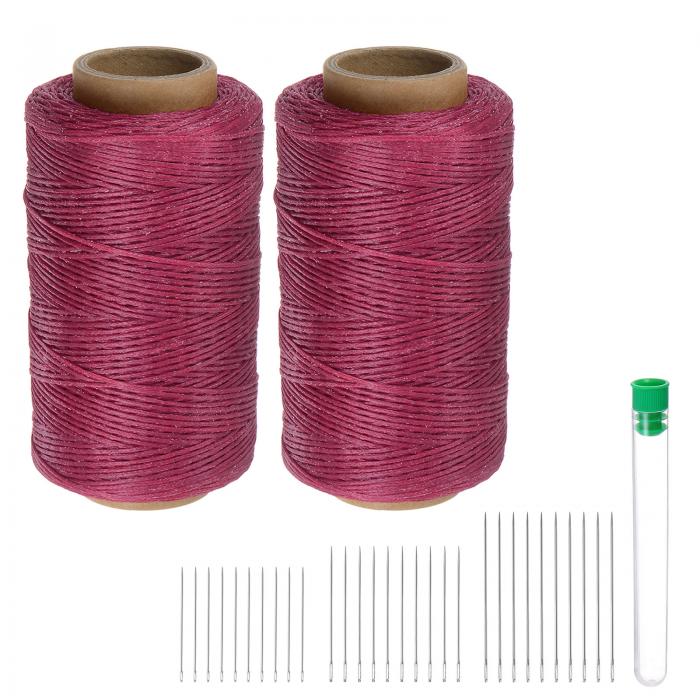 uxcell 2個セット 縫製用糸 284ヤード（260m） 150D ワックス加工ポリエステル糸 耐摩耗性 刺繍用コード 強度糸 綿糸 30本 針付き キルティング レザー用 レッドバイオレット