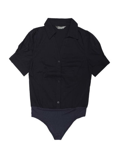Allegra K ボディスーツ ブラウス シャツ ボタンダウン 半袖 レディース ネイビーブルー XL Allegra K ボディスーツ ブラウス シャツ ボタンダウン 半袖 レディース ネイビーブルー XL