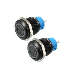 X AUTOHAUX 2個セット 16mm 0.63" 車載用セルフロッキングプッシュボタンスイッチ オン/オフスイッチ インテリア 12V 4ピン ラウンドキャップ アルミニウム合金 ミドリライト