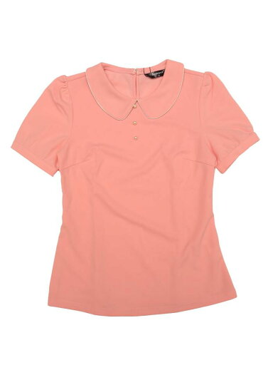 Allegra K トップス 丸襟シャツ パフ半袖ブラウス コントラスト トリム レディース ピンク XS Allegra K トップス 丸襟シャツ パフ半袖ブラウス コントラスト トリム レディース ピンク XS