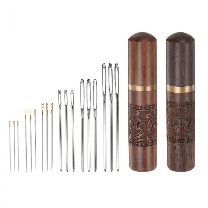 uxcell 9個の自動糸通し針と2個の木製針ケース付きの9個の大きな目の刺繍針を備えた9個の自動糸通し針..