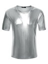 Lars Amadeus Tシャツ カジュアルトップス 半袖 格子柄 メタリック クルーネック シャイニー 定番 メンズ ゲイリー 2XL