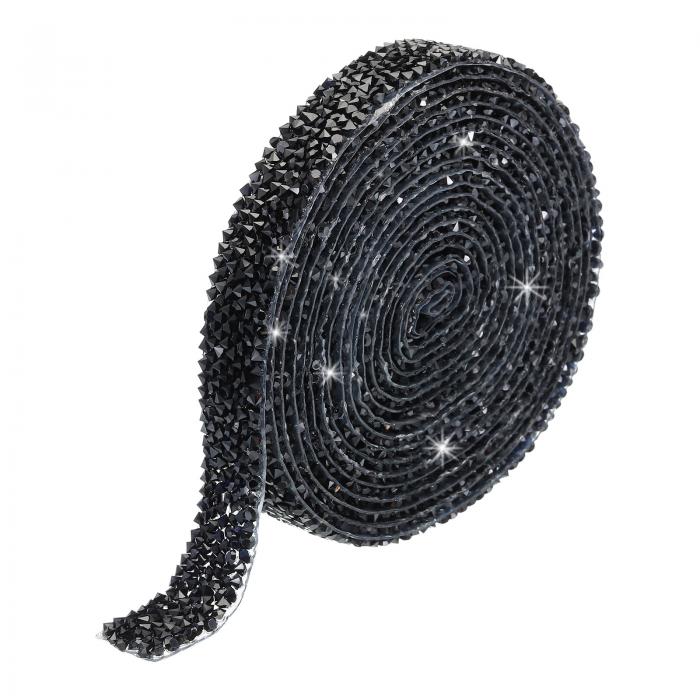 uxcell アート＆クラフトプロジェクト ウェディングケーキ バースデーデコレーション用 3ヤード自己粘着水晶ラインストーンダイヤモンドリボン 黒