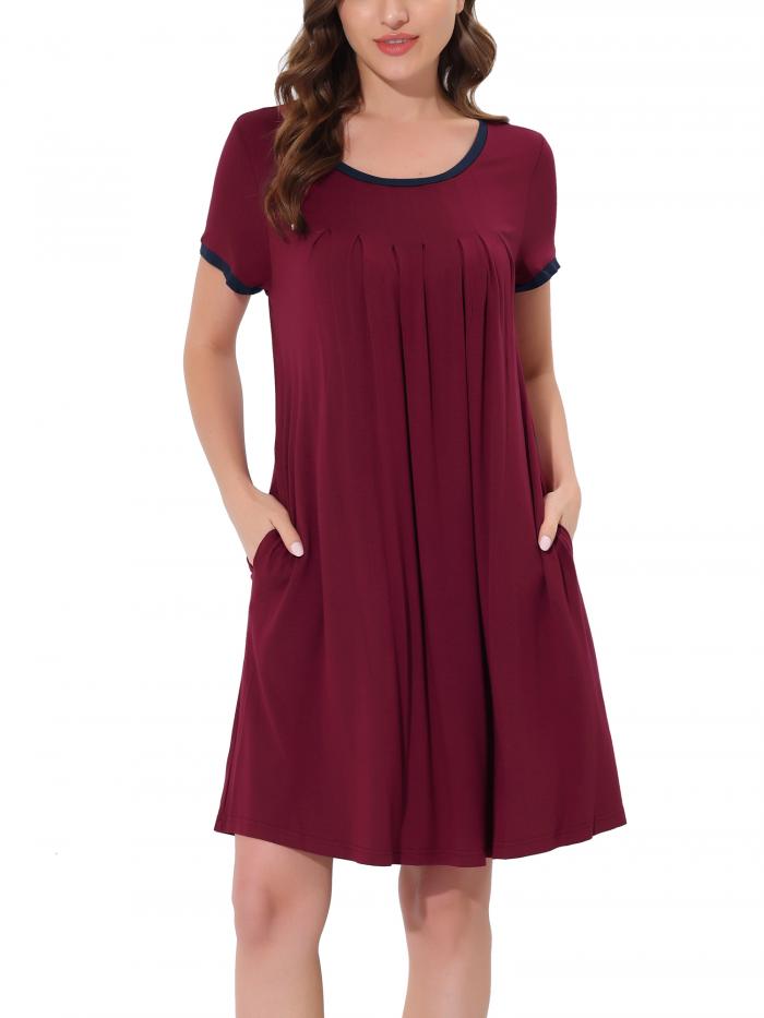 cheibear レディースラウンジドレスナイトシャツパジャマポケット付きソフトパジャマナイトガウン レッド L