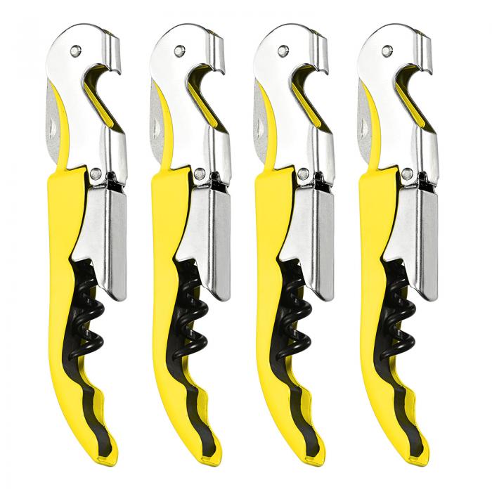 uxcell ワインオープナー ウェイターコークスクリュー プロフェッショナルレッドワイン栓抜き ダブルヒンジ ホイルカッター付き サーバー バーテンダー用 4個 120 mm イエロー