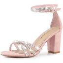 Allegra K アンクルストラップ サンダル ラインストーン飾り チャンキーヒール レディース ライトピンク 24.5 cm