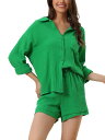 cheibear Womens Sleepwear Button Down Long Sleeve Shirt with Shorts Casual Lounge Sets  L