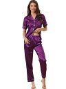 cheibear レディース パジャマ ボタンダウン パンツ付き ナイトウェア ラウンジ 2 ピース パジャマ セット パープル M