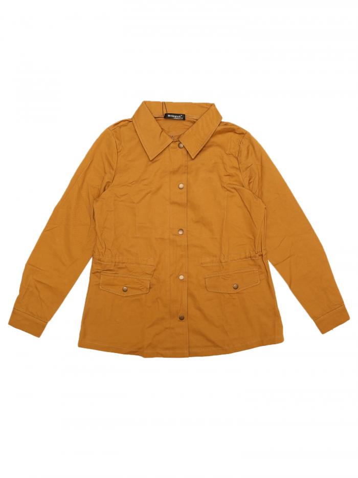 Allegra K ミリタリー ジャケット 長袖 ひも付きウェスト ポケット カジュアル レディース ダークカーキ S