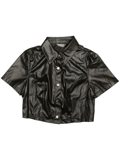 Allegra K クロップトップ ジャケット ブラウス PU レザー 半袖 ボタンダウン シャツ ブラウス レディース ブラック L Allegra K クロップトップ ジャケット ブラウス PU レザー 半袖 ボタンダウン シャツ ブラウス レディース ブラック L