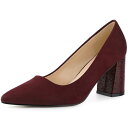 Allegra K レディース ポインティトゥ スリッポン チェック柄 プリント チャンキーヒール パンプス ブルゴーニュ 22.5cm(4)