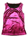 Allegra K タンクトップス メタリック 光沢 ノースリーブ クリスマス ダンス衣装 ストレッチ レディース フクシア XS