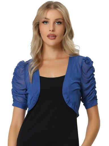 Allegra K カーディガン メッシュ 半袖 ボレロシアー シュラッグ オープンフロント クロップド レディース ネイビー S Allegra K カーディガン メッシュ 半袖 ボレロシアー シュラッグ オープンフロント クロップド レディース ネイビー S