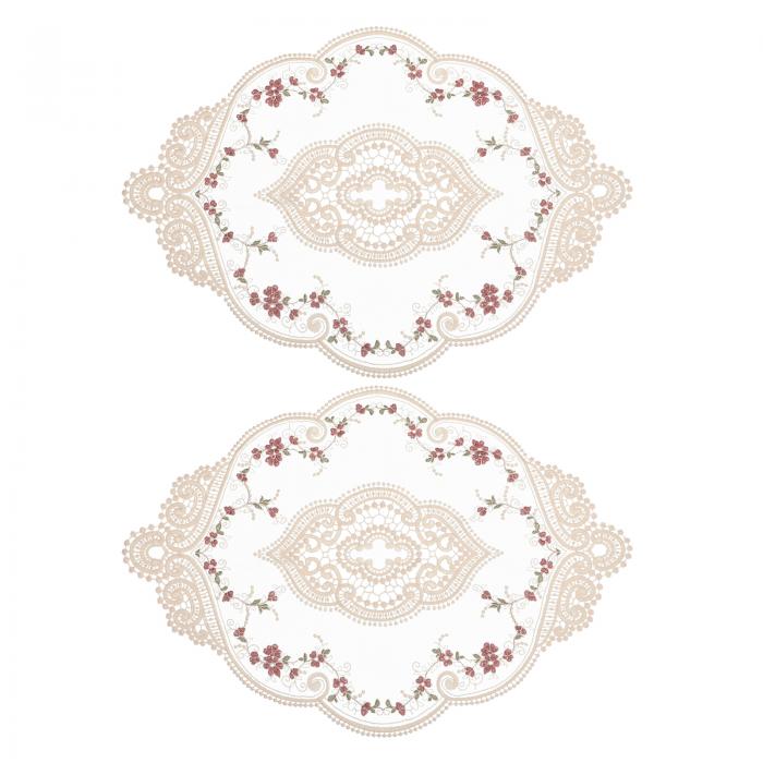 uxcell 2個 レトロレースプレースクッション 44x31cm 楕円形 刺繍入りテーブルプレースクッション フラ..