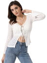 Allegra K レディース レースシュラッグトップ タイフロントベル 長袖ボレロカーディガン ホワイト XS